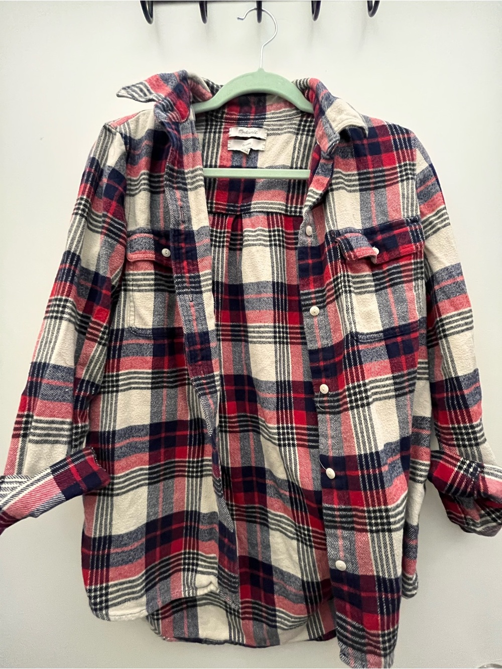 Madewell Red, Navy & Cream Plaid Button-Down Shirt